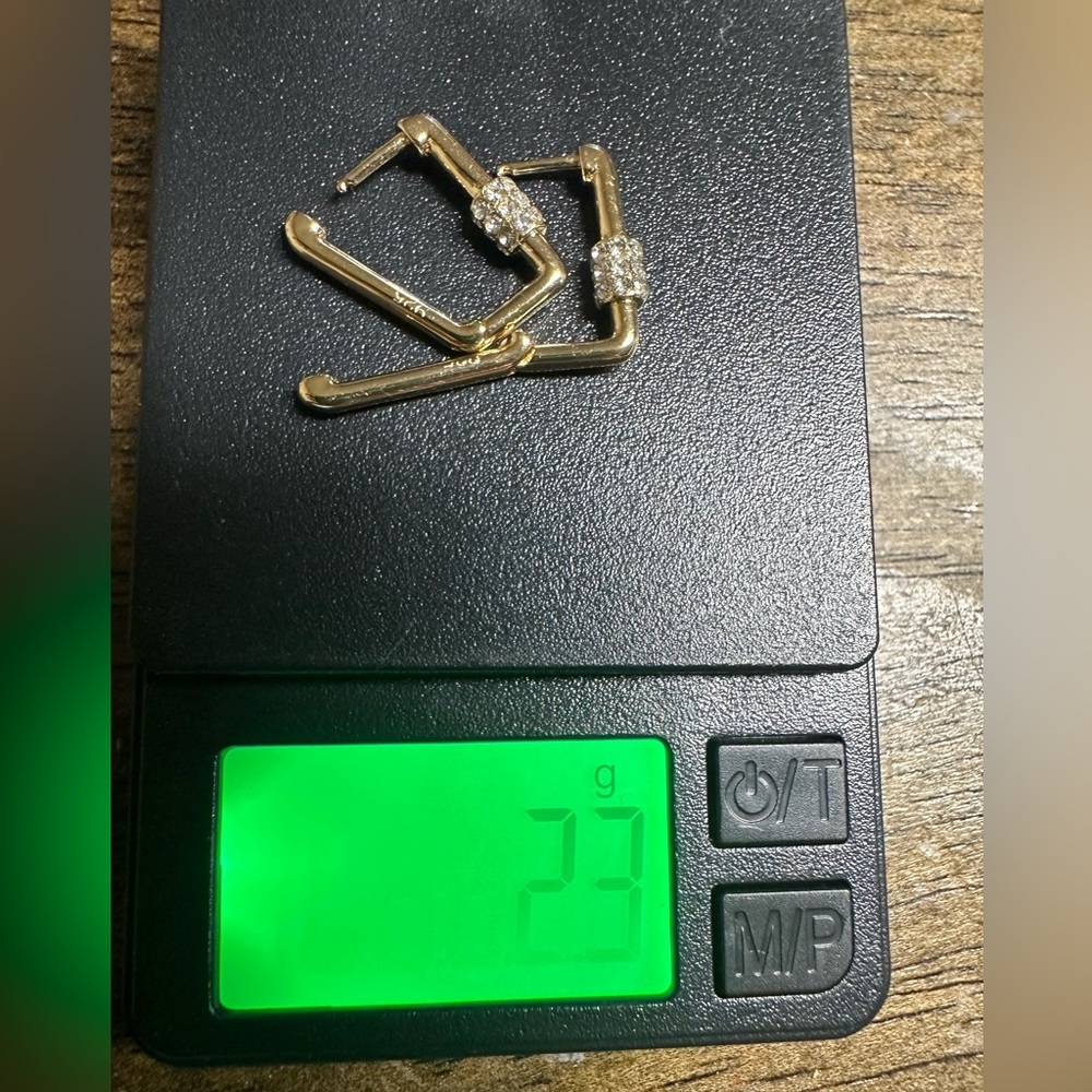 Gold 14k vermeil pave hoops Earrings simulated diamonds - Picture 2 of 3